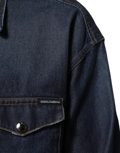 Dolce & Gabbana Blue Denim Button Casual Logo Patch Men Men's Shirt In Blue