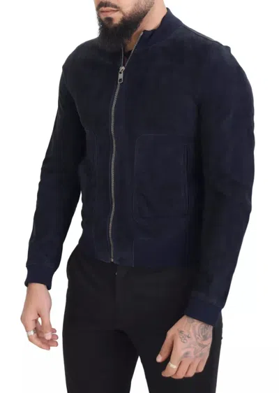 Pre-owned Dolce & Gabbana Dark Blue Suede Lambskin Blouson Men's Jacket ()