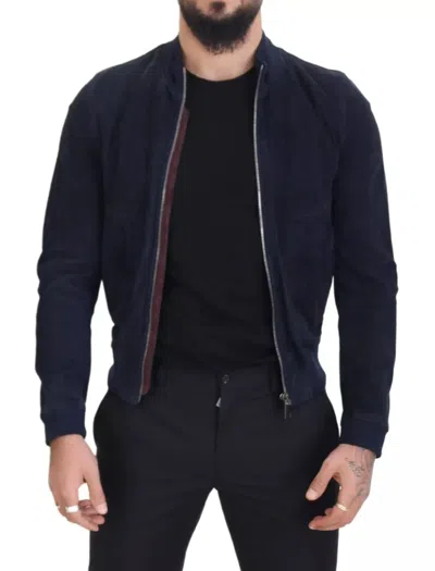 Pre-owned Dolce & Gabbana Dark Blue Suede Lambskin Blouson Men's Jacket ()