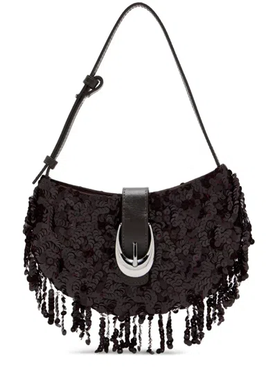 Staud Chic Sequin Shoulder Bag With Adjustable Strap In Brown