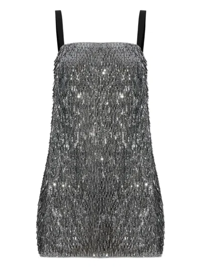 Dolce & Gabbana Mini Dress With Spaghetti Straps And Sequins In Gray