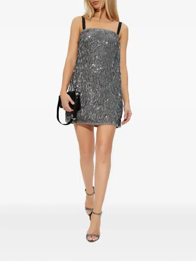 Dolce & Gabbana Mini Dress With Spaghetti Straps And Sequins In Gray