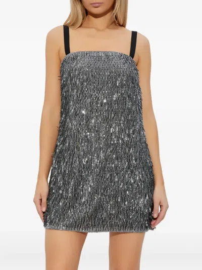 Dolce & Gabbana Mini Dress With Spaghetti Straps And Sequins In Gray
