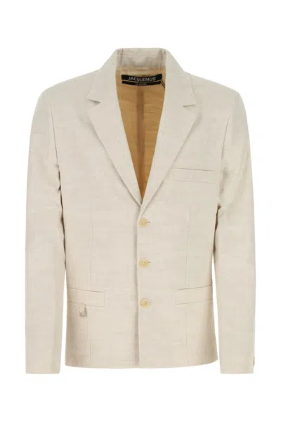 Jacquemus Melange Sand Linen Blend Linu Blazer In Neutral