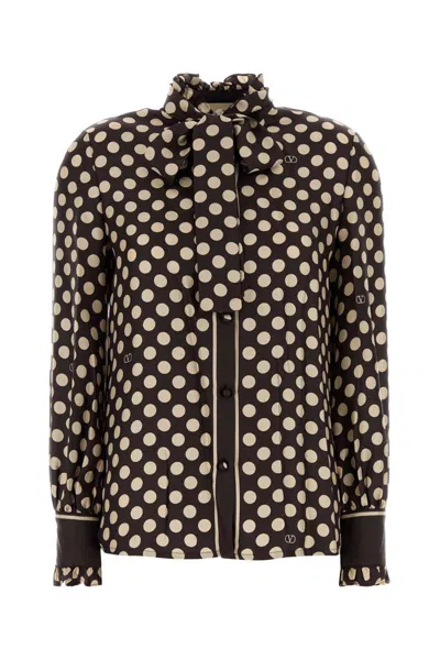 Valentino Twill Shirt With Plus De Polka Dot Print In Multi