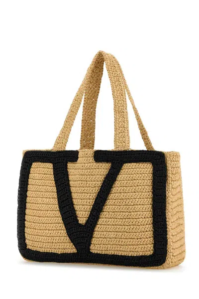 Valentino Garavani Raffia Large Viva Superstar Shopping Bag In Brown