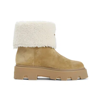 Moncler Suede And Shearling Ankle Boots In Brown