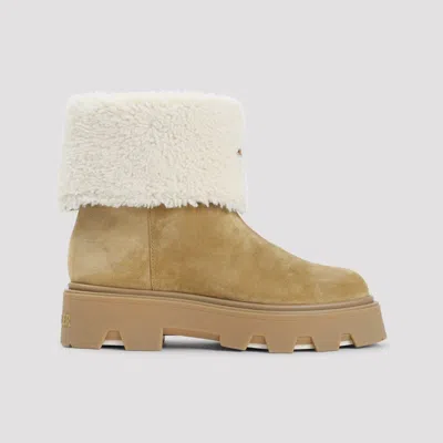 Moncler Suede And Shearling Ankle Boots In Brown