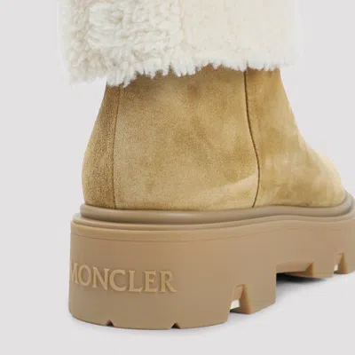 Moncler Suede And Shearling Ankle Boots In Brown