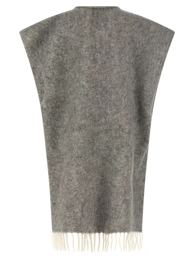 Peserico Grey Boucle Yarn Cape In Black