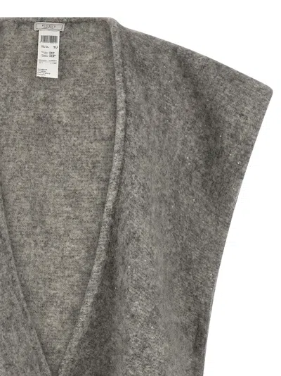 Peserico Grey Boucle Yarn Cape In Black