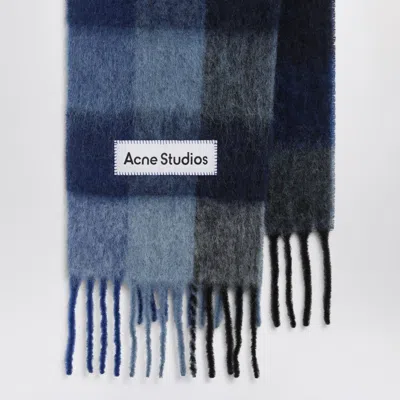 Acne Studios Dark Navy/black/blue Mohair Checked Scarf In Blue