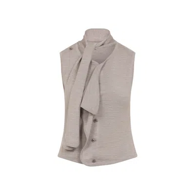 Lemaire Asymmetrical Sleeveless Cardigan Scarf Collar In Brown