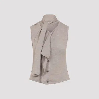 Lemaire Asymmetrical Sleeveless Cardigan Scarf Collar In Brown
