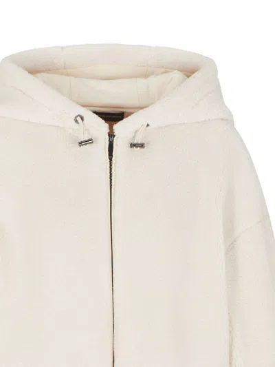 Emporio Armani Fleece-texture Hooded Jacket In Neutral