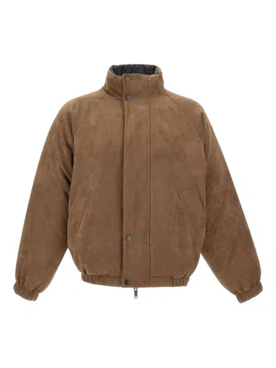 Emporio Armani Raglan-sleeve Reversible Bomber Jacket In Brown
