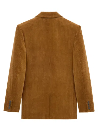 Saint Laurent Corduroy Double-breasted Jacket In Brown