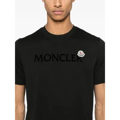 Moncler Men T-shirt With Flocked Cotton Logo In Black