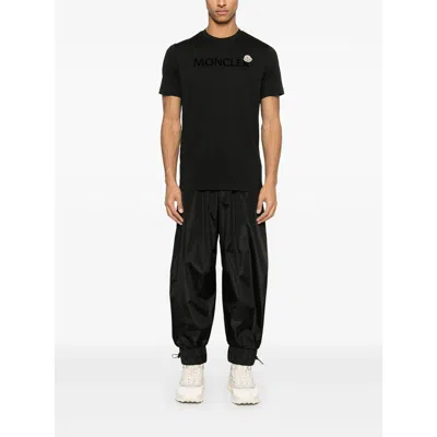 Moncler Men T-shirt With Flocked Cotton Logo In Black