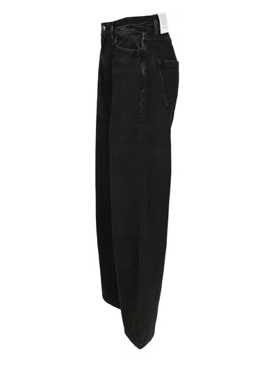 Icon Denim Debby Black Jeans With Wide Leg And Logo Patch On The Rear In Denim Woman In Black