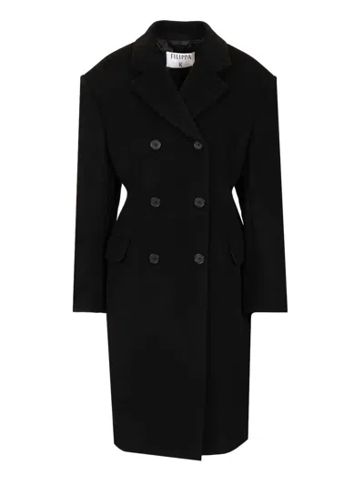 Filippa K Double Breasted Coat Coats Black In Black