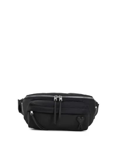 Ami Alexandre Mattiussi Shoulder Bag With Adjustable Strap And Front Pocket In Black