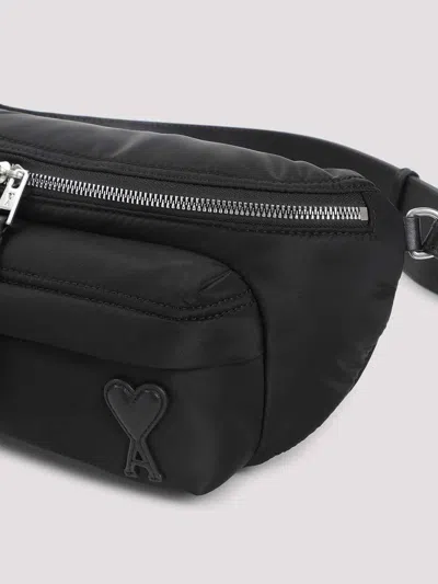 Ami Alexandre Mattiussi Shoulder Bag With Adjustable Strap And Front Pocket In Black