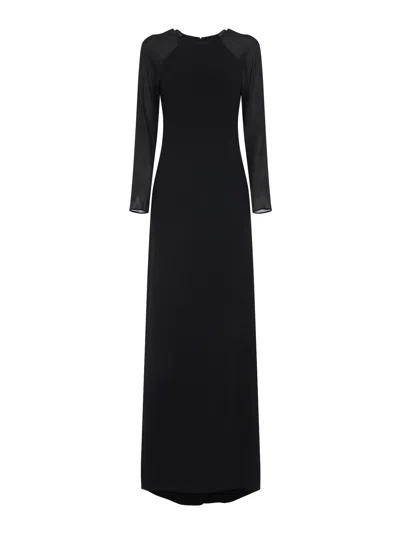 Alberta Ferretti Floor-length Black Dress With Sheer Sleeves In Black