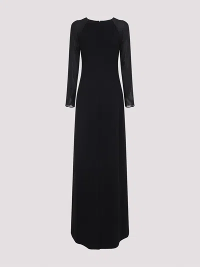 Alberta Ferretti Floor-length Black Dress With Sheer Sleeves In Black
