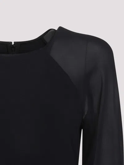 Alberta Ferretti Floor-length Black Dress With Sheer Sleeves In Black