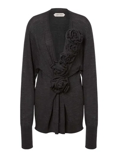 Alberta Ferretti Alberta Ferreti Sweater In Merino Wool With Floral Embroidery In Black