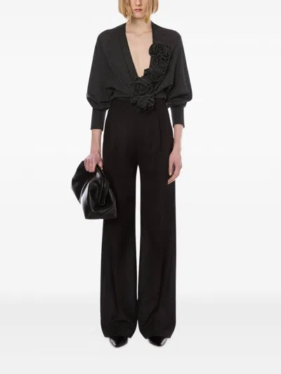 Alberta Ferretti Alberta Ferreti Sweater In Merino Wool With Floral Embroidery In Black