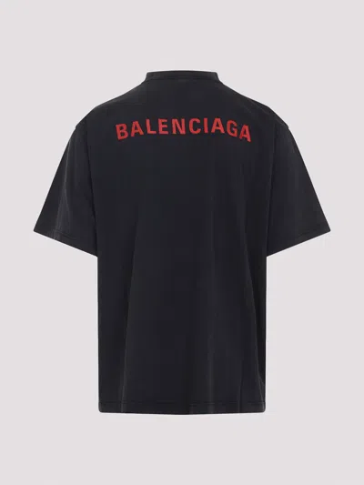 Balenciaga Black Crewneck T-shirt With Logo On The Front And On The Back In Cotton Man In Black