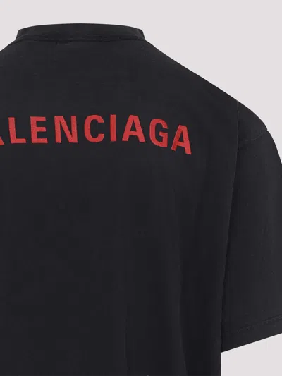 Balenciaga Black Crewneck T-shirt With Logo On The Front And On The Back In Cotton Man In Black