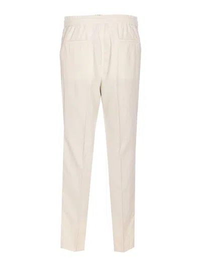 Brunello Cucinelli Men Leisure Fit Trousers In Ribbed Velvet With Drawstring And Double Pince In Neutral