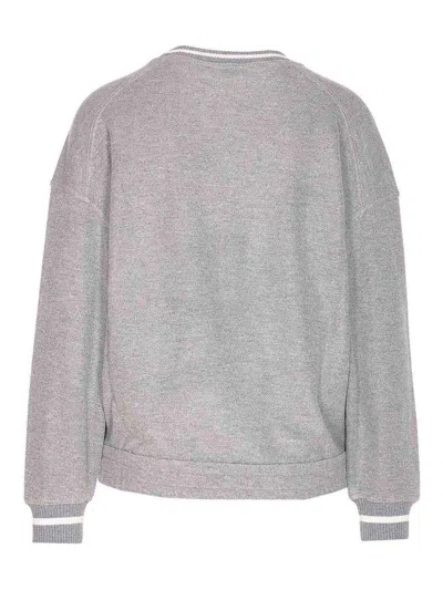 Brunello Cucinelli Crew Neck Logo Embroidered Sweatshirt In Gray