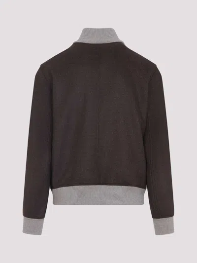 Brunello Cucinelli Wool Bomber Jacket Ribbed Collar Design In Brown