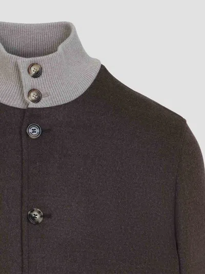 Brunello Cucinelli Wool Bomber Jacket Ribbed Collar Design In Brown