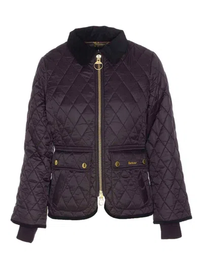 Barbour Quilted Jacket With Long Sleeves And Pockets In Purple