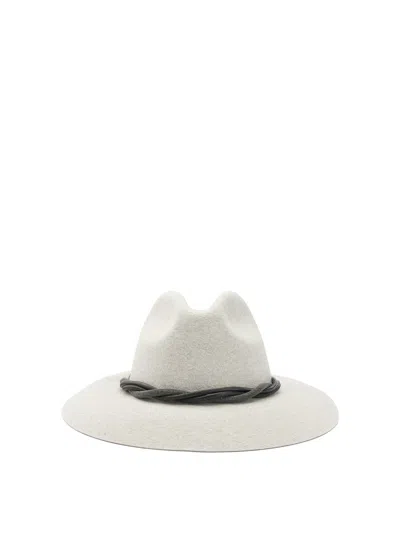 Brunello Cucinelli Wide Brim Fedora Twisted Band Detail In Gray