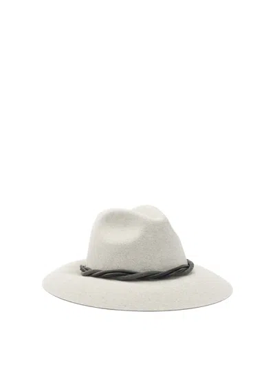 Brunello Cucinelli Wide Brim Fedora Twisted Band Detail In Gray