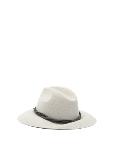 Brunello Cucinelli Wide Brim Fedora Twisted Band Detail In Gray