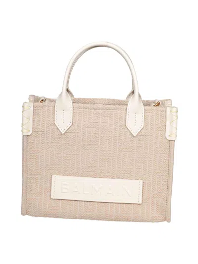 Balmain Small B-army Jacquard Canvas Tote Bag In Sand