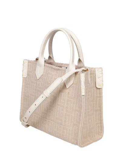Balmain Small B-army Jacquard Canvas Tote Bag In Sand