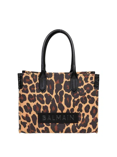 Balmain B-army Shopper Shoulder Bag In Leopard-print Canvas In Blue