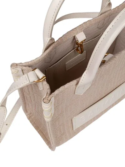 Balmain Small B-army Jacquard Canvas Tote Bag In Sand