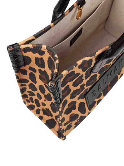 Balmain B-army Shopper Shoulder Bag In Leopard-print Canvas In Blue