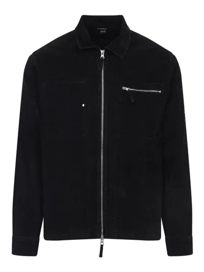 C.p. Company Zip-up Black Shirt Jacket With Classic Collar In Black