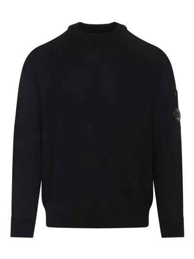 C.p. Company Knitted Wool Pullover With Signature Patch Logo In Black