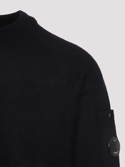 C.p. Company Knitted Wool Pullover With Signature Patch Logo In Black